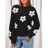 MEROKEETY Women’s 2025 Fall Floral Sweater Cute Long Lantern Sleeve Crewneck Knit Pullover Tops(Black)
