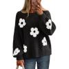 MEROKEETY Women’s 2025 Fall Floral Sweater Cute Long Lantern Sleeve Crewneck Knit Pullover Tops(Black)