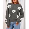 MEROKEETY Women’s 2025 Fall Floral Sweater Cute Long Lantern Sleeve Crewneck Knit Pullover Tops(Gray)