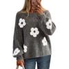 MEROKEETY Women’s 2025 Fall Floral Sweater Cute Long Lantern Sleeve Crewneck Knit Pullover Tops(Gray)