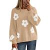 MEROKEETY Women’s 2025 Fall Floral Sweater Cute Long Lantern Sleeve Crewneck Knit Pullover Tops(Khaki)