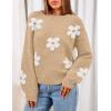 MEROKEETY Women’s 2025 Fall Floral Sweater Cute Long Lantern Sleeve Crewneck Knit Pullover Tops(Khaki)