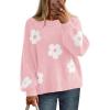 MEROKEETY Women’s 2025 Fall Floral Sweater Cute Long Lantern Sleeve Crewneck Knit Pullover Tops(Pink)