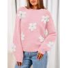 MEROKEETY Women’s 2025 Fall Floral Sweater Cute Long Lantern Sleeve Crewneck Knit Pullover Tops(Pink)