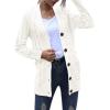 MEROKEETY Women’s 2025 Fall Long Sleeve Cable Knit Sweater Open Front Cardigan Button Loose Outerwear(Beige)