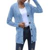 MEROKEETY Women’s 2025 Fall Long Sleeve Cable Knit Sweater Open Front Cardigan Button Loose Outerwear(Blue)