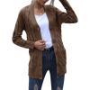 MEROKEETY Women’s 2025 Fall Long Sleeve Cable Knit Sweater Open Front Cardigan Button Loose Outerwear(Coffee)