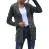 MEROKEETY Women’s 2025 Fall Long Sleeve Cable Knit Sweater Open Front Cardigan Button Loose Outerwear(Dark Grey)