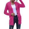 MEROKEETY Women’s 2025 Fall Long Sleeve Cable Knit Sweater Open Front Cardigan Button Loose Outerwear(Hot Pink)