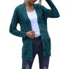 MEROKEETY Women’s 2025 Fall Long Sleeve Cable Knit Sweater Open Front Cardigan Button Loose Outerwear(Teal)
