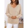 MEROKEETY Women’s 2025 Fall Long Sleeve Sweater V Neck Winter Tops Casual Lightweight Knit Pullover Shirts(Almond)