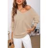 MEROKEETY Women’s 2025 Fall Long Sleeve Sweater V Neck Winter Tops Casual Lightweight Knit Pullover Shirts(Almond)