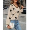 MEROKEETY Women’s 2025 Fall Long Sleeve Sweater V Neck Winter Tops Casual Lightweight Knit Pullover Shirts(Bow Apricot)