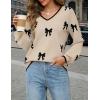 MEROKEETY Women’s 2025 Fall Long Sleeve Sweater V Neck Winter Tops Casual Lightweight Knit Pullover Shirts(Bow Apricot)