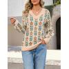 MEROKEETY Women’s 2025 Fall Long Sleeve Sweater V Neck Winter Tops Casual Lightweight Knit Pullover Shirts(Flower Apricot)