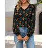 MEROKEETY Women’s 2025 Fall Long Sleeve Sweater V Neck Winter Tops Casual Lightweight Knit Pullover Shirts(Flower Black)