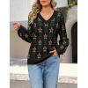 MEROKEETY Women’s 2025 Fall Long Sleeve Sweater V Neck Winter Tops Casual Lightweight Knit Pullover Shirts(Flower Black)