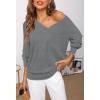 MEROKEETY Women’s 2025 Fall Long Sleeve Sweater V Neck Winter Tops Casual Lightweight Knit Pullover Shirts(Gray)