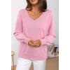 MEROKEETY Women’s 2025 Fall Long Sleeve Sweater V Neck Winter Tops Casual Lightweight Knit Pullover Shirts(Light Pink)