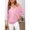 MEROKEETY Women’s 2025 Fall Long Sleeve Sweater V Neck Winter Tops Casual Lightweight Knit Pullover Shirts(Light Pink)