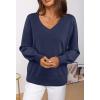 MEROKEETY Women’s 2025 Fall Long Sleeve Sweater V Neck Winter Tops Casual Lightweight Knit Pullover Shirts(Navy)