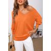 MEROKEETY Women’s 2025 Fall Long Sleeve Sweater V Neck Winter Tops Casual Lightweight Knit Pullover Shirts(Orange)