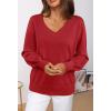 MEROKEETY Women’s 2025 Fall Long Sleeve Sweater V Neck Winter Tops Casual Lightweight Knit Pullover Shirts(Red)