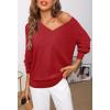 MEROKEETY Women’s 2025 Fall Long Sleeve Sweater V Neck Winter Tops Casual Lightweight Knit Pullover Shirts(Red)