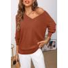 MEROKEETY Women’s 2025 Fall Long Sleeve Sweater V Neck Winter Tops Casual Lightweight Knit Pullover Shirts(Rust)