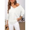 MEROKEETY Women’s 2025 Fall Long Sleeve Sweater V Neck Winter Tops Casual Lightweight Knit Pullover Shirts(White)