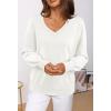 MEROKEETY Women’s 2025 Fall Long Sleeve Sweater V Neck Winter Tops Casual Lightweight Knit Pullover Shirts(White)