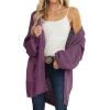 MEROKEETY Women’s 2025 Fall Open Front Chunky Knit Sweater Oversized Lantern Sleeve Cardigan Outwear(Plum)