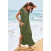 MEROKEETY Women’s 2025 Spring Summer Maxi Dress Casual V Neck Split Beach Vacation Loose Long Dresses(Armygreen)