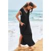 MEROKEETY Women’s 2025 Spring Summer Maxi Dress Casual V Neck Split Beach Vacation Loose Long Dresses(Black)