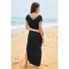 MEROKEETY Women’s 2025 Spring Summer Maxi Dress Casual V Neck Split Beach Vacation Loose Long Dresses(Black)