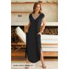 MEROKEETY Women’s 2025 Spring Summer Maxi Dress Casual V Neck Split Beach Vacation Loose Long Dresses(Black)