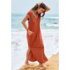 MEROKEETY Women’s 2025 Spring Summer Maxi Dress Casual V Neck Split Beach Vacation Loose Long Dresses(Caramel)
