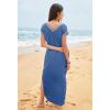 MEROKEETY Women’s 2025 Spring Summer Maxi Dress Casual V Neck Split Beach Vacation Loose Long Dresses(Darkblue)