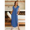 MEROKEETY Women’s 2025 Spring Summer Maxi Dress Casual V Neck Split Beach Vacation Loose Long Dresses(Darkblue)