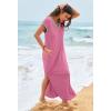 MEROKEETY Women’s 2025 Spring Summer Maxi Dress Casual V Neck Split Beach Vacation Loose Long Dresses(Darkpink)