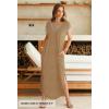 MEROKEETY Women’s 2025 Spring Summer Maxi Dress Casual V Neck Split Beach Vacation Loose Long Dresses(Khaki)
