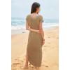 MEROKEETY Women’s 2025 Spring Summer Maxi Dress Casual V Neck Split Beach Vacation Loose Long Dresses(Khaki)