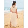MEROKEETY Women’s 2025 Spring Summer Maxi Dress Casual V Neck Split Beach Vacation Loose Long Dresses(Lightkhaki)