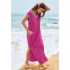 MEROKEETY Women’s 2025 Spring Summer Maxi Dress Casual V Neck Split Beach Vacation Loose Long Dresses(Magenta)