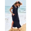 MEROKEETY Women’s 2025 Spring Summer Maxi Dress Casual V Neck Split Beach Vacation Loose Long Dresses(Navy)