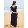 MEROKEETY Women’s 2025 Spring Summer Maxi Dress Casual V Neck Split Beach Vacation Loose Long Dresses(Navy)
