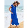 MEROKEETY Women’s 2025 Spring Summer Maxi Dress Casual V Neck Split Beach Vacation Loose Long Dresses(Royalblue)