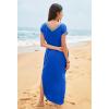 MEROKEETY Women’s 2025 Spring Summer Maxi Dress Casual V Neck Split Beach Vacation Loose Long Dresses(Royalblue)