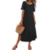 MEROKEETY Women’s 2025 Summer Casual Maxi Dress Spring Beach Vacation Short Sleeve Crewneck Split Midi T Shirt Dresses(Black)