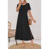 MEROKEETY Women’s 2025 Summer Casual Maxi Dress Spring Beach Vacation Short Sleeve Crewneck Split Midi T Shirt Dresses(Black)